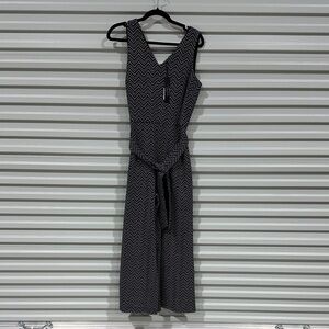 Tahari Black and White Chevron Wide-Leg Jumpsuit